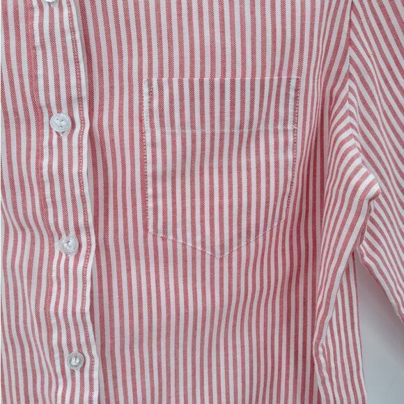 Sears Vintage 80s Red Stripe Long Sleeve‎ Button Up Academia Oxford Blouse Top - Picture 7 of 12